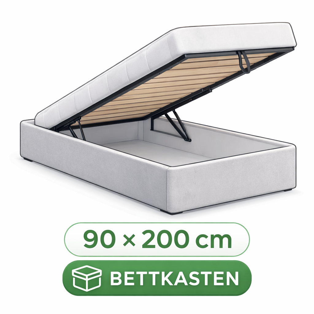 Polsterliege 90x200 mit Bettkasten – Stauraumbett Abholung in Zürich online buchen